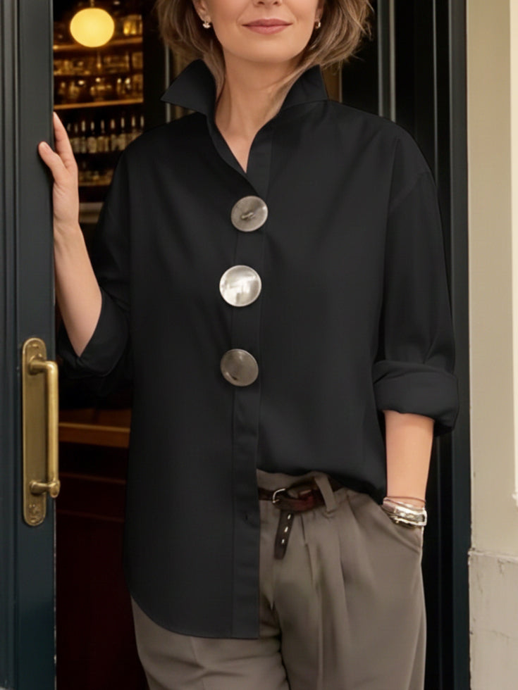 ROSALINE | STATEMENT BUTTON STAND COLLAR BLOUSE