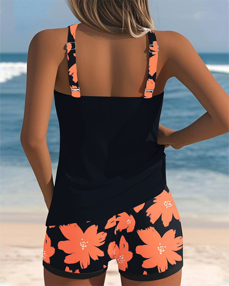 Emma | Flower Print U-Neck Tankini