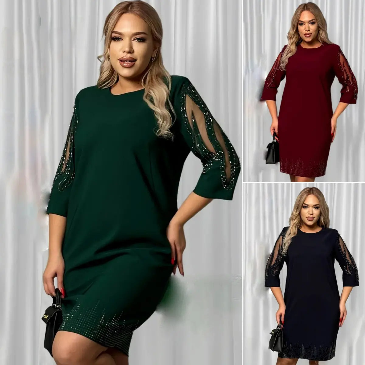 Valentina - Classic Black Dress with Sheer Embroidered Sleeves