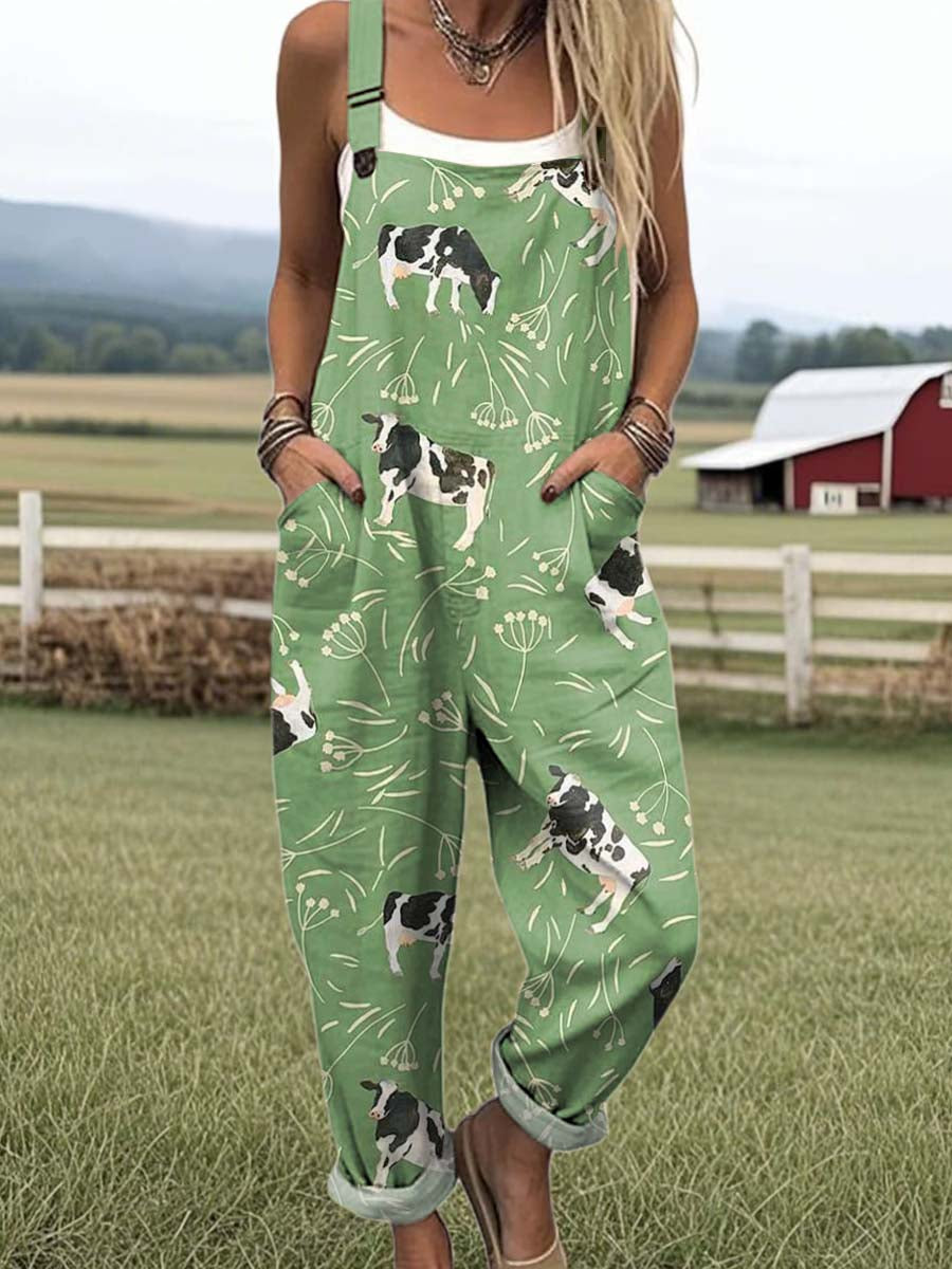 Feline - Countryside Cow Print Jumpsuit