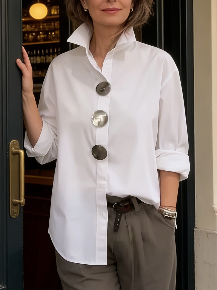 ROSALINE | STATEMENT BUTTON STAND COLLAR BLOUSE