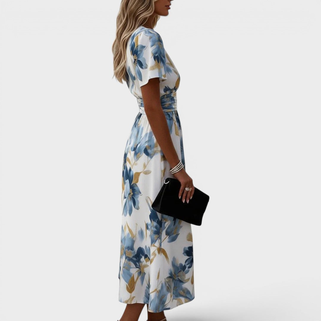 DENISE | FLORAL WRAP WAIST MIDI DRESS