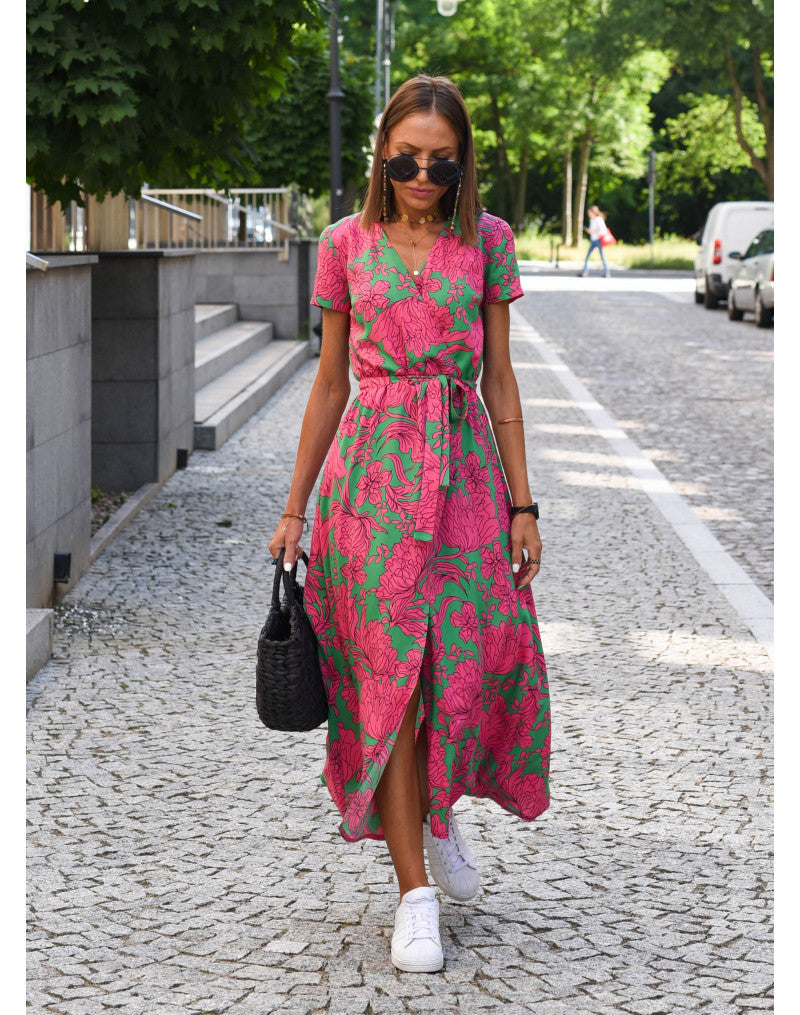 Tzahalit™ | Stylish V-Neck Floral Dress