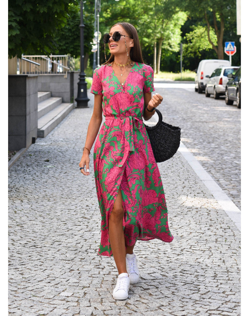 Tzahalit™ | Stylish V-Neck Floral Dress