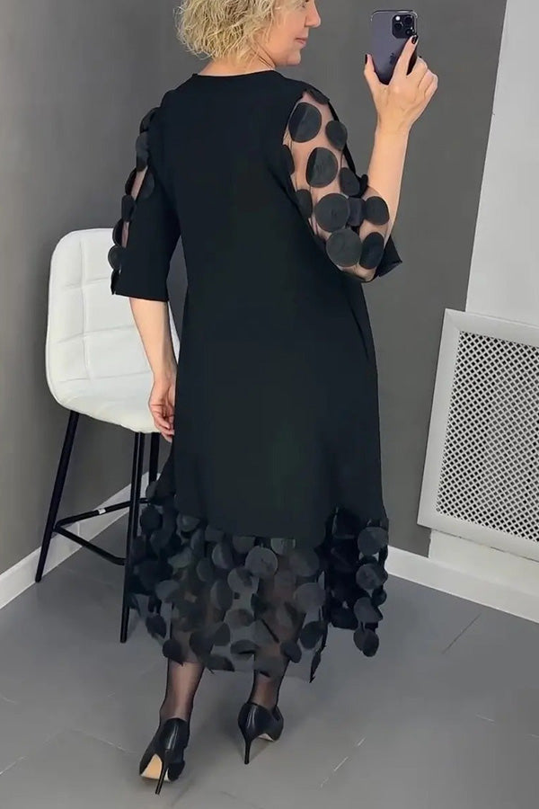 Beatrice - Fluid Black Dress with Polka Dot Tulle Details