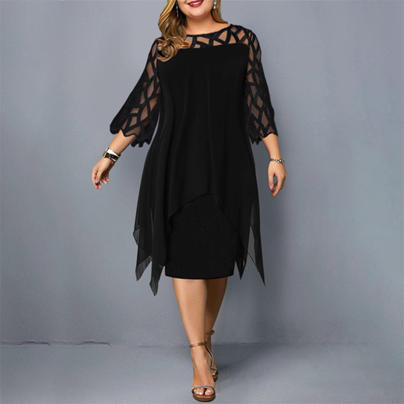 Camilla - Asymmetric Black Dress with Transparent Sleeves