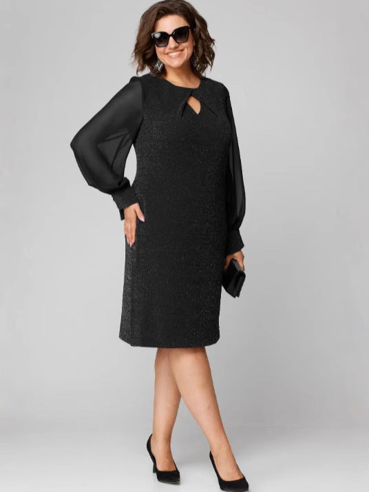 Loredana - Elegant Black Dress with Chiffon Sleeves