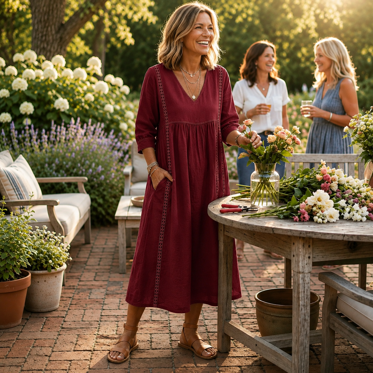 CARMEN | ELEGANT LEIGHTWEIGHT MAXI DRESS WITH RUCHED 3/4 SLEEVES