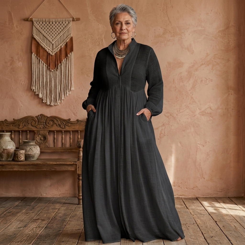 SERENA | FLOWING BUTTON-FRONT MAXI DRESS