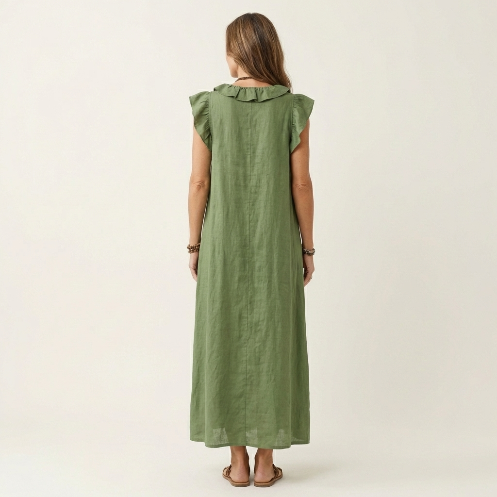 JOSETTE | RUFFLE V-NECK LINEN MAXI DRESS