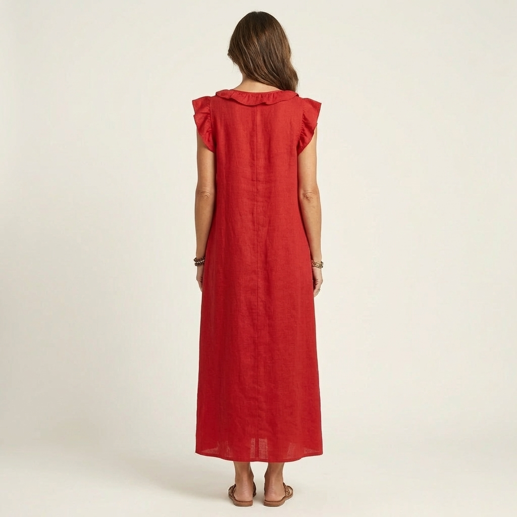 JOSETTE | RUFFLE V-NECK LINEN MAXI DRESS