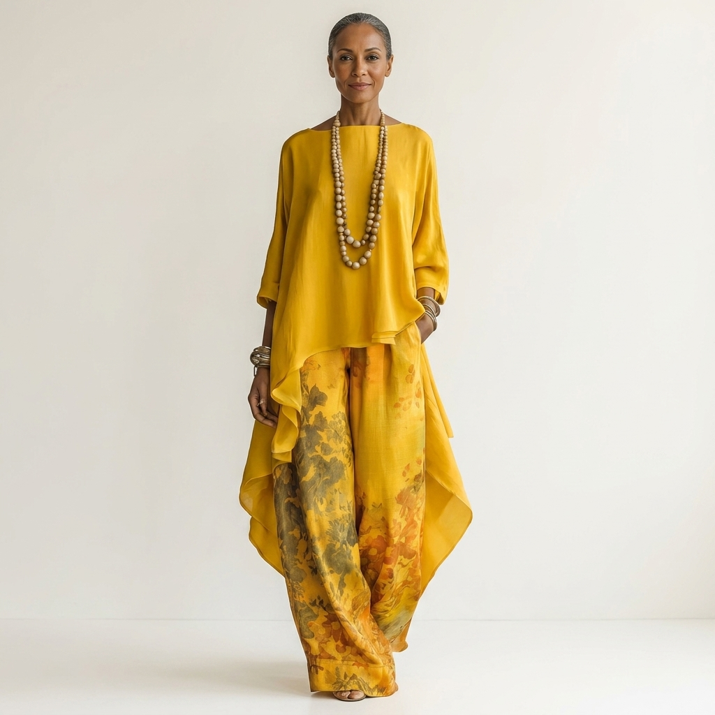 CARIOLA | COTTON-SILK TWO-PIECE SET WITH ASYMMETRIC TUNIC