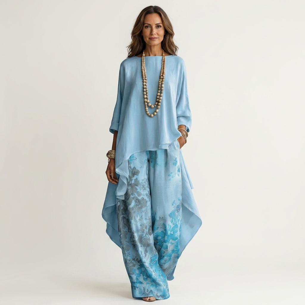 CARIOLA | COTTON-SILK TWO-PIECE SET WITH ASYMMETRIC TUNIC