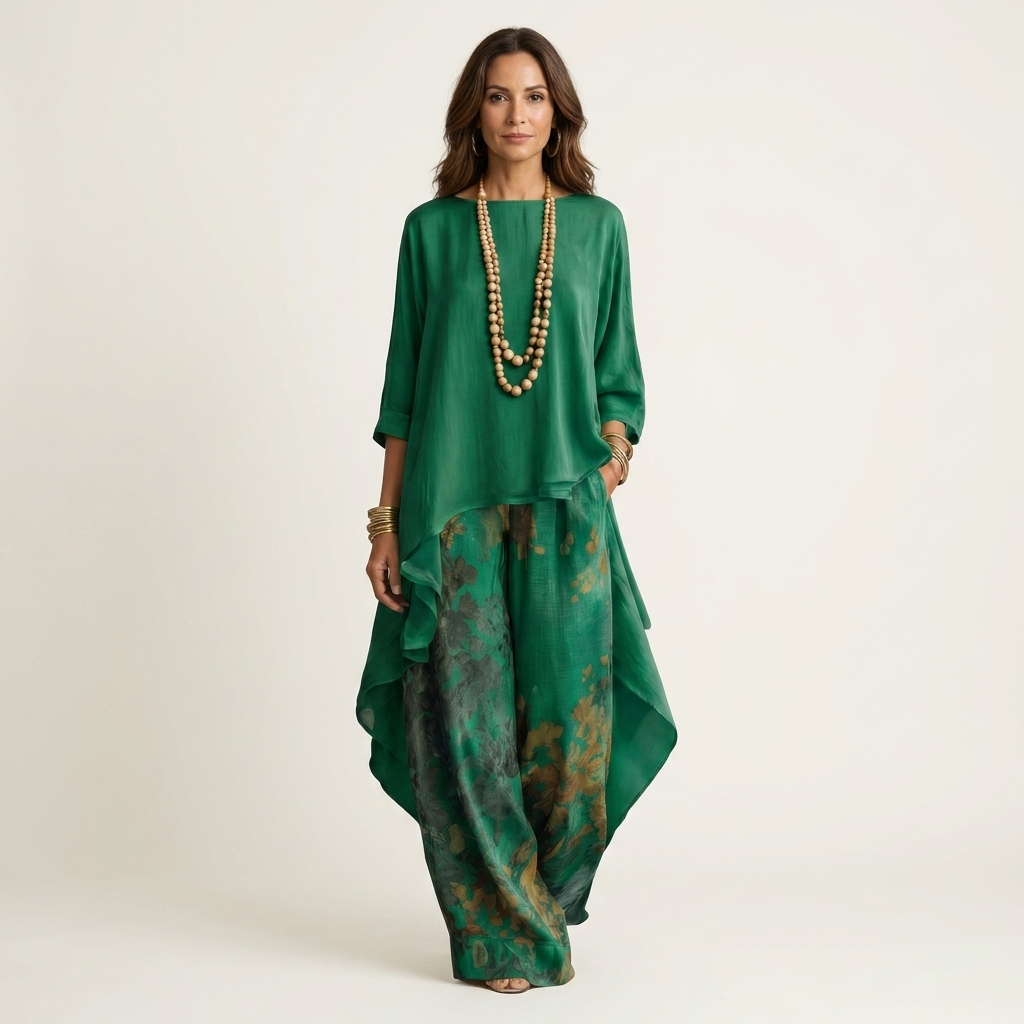 CARIOLA | COTTON-SILK TWO-PIECE SET WITH ASYMMETRIC TUNIC
