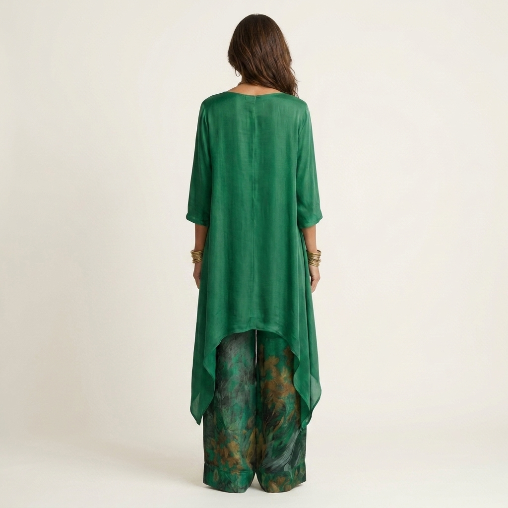 CARIOLA | COTTON-SILK TWO-PIECE SET WITH ASYMMETRIC TUNIC