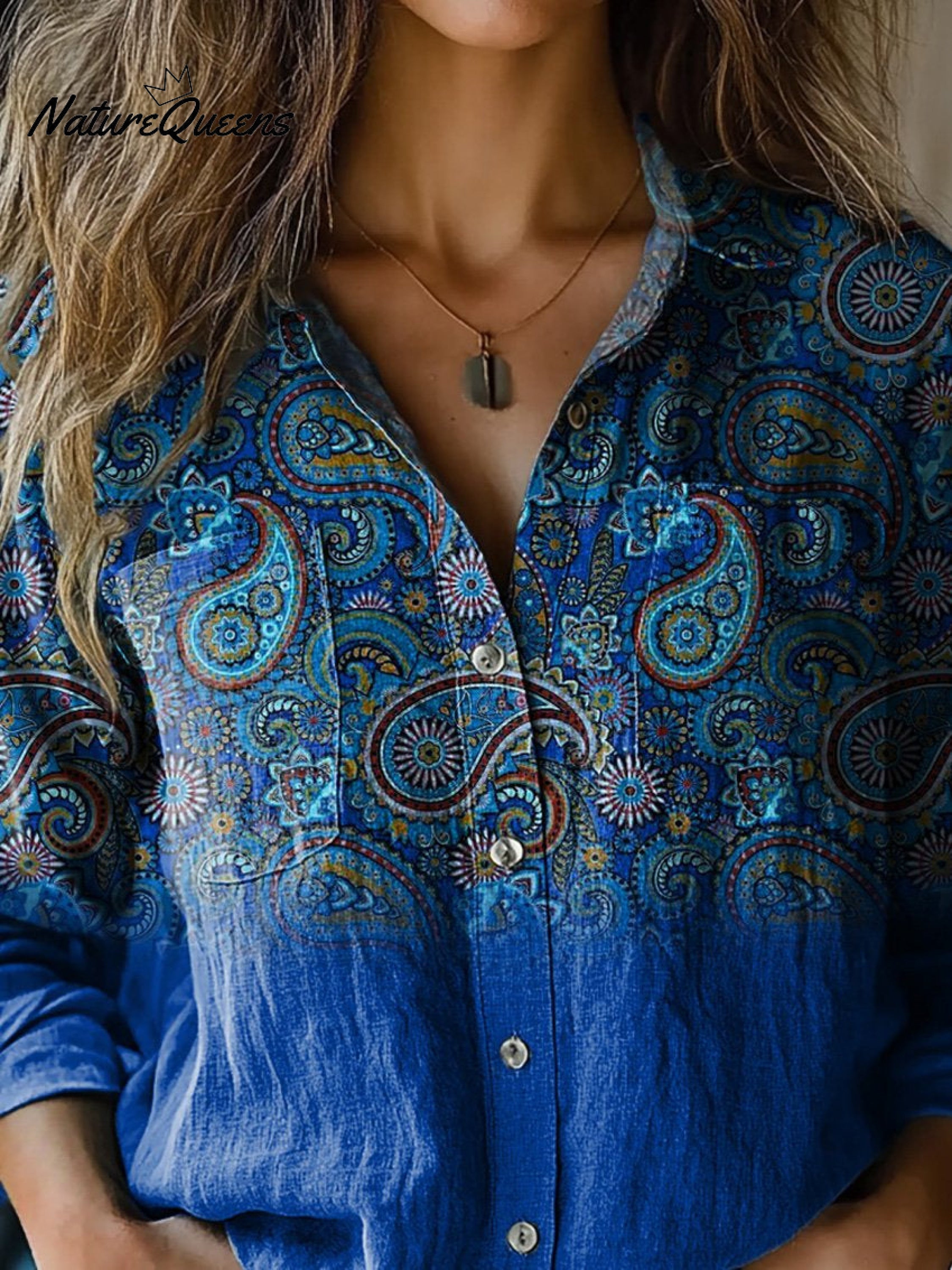 Christina | Elegant Paisley Pattern Printed Women's Casual Long Sleeve Comfortable Cotton Shirt