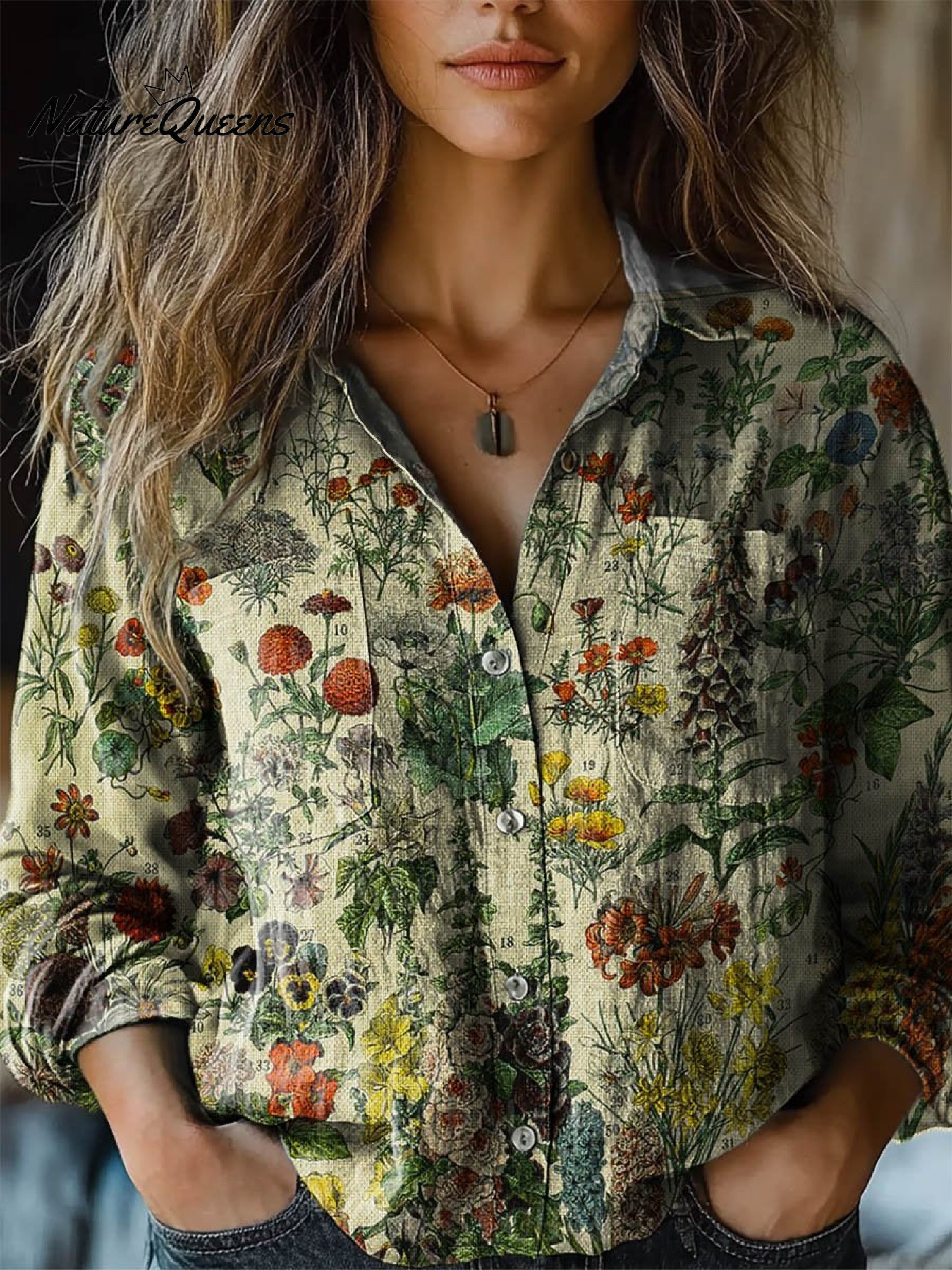 Rebecca | Women's Vintage Lovely Floral Art Print Casual Long Sleeve Comfortable Cotton Shirt