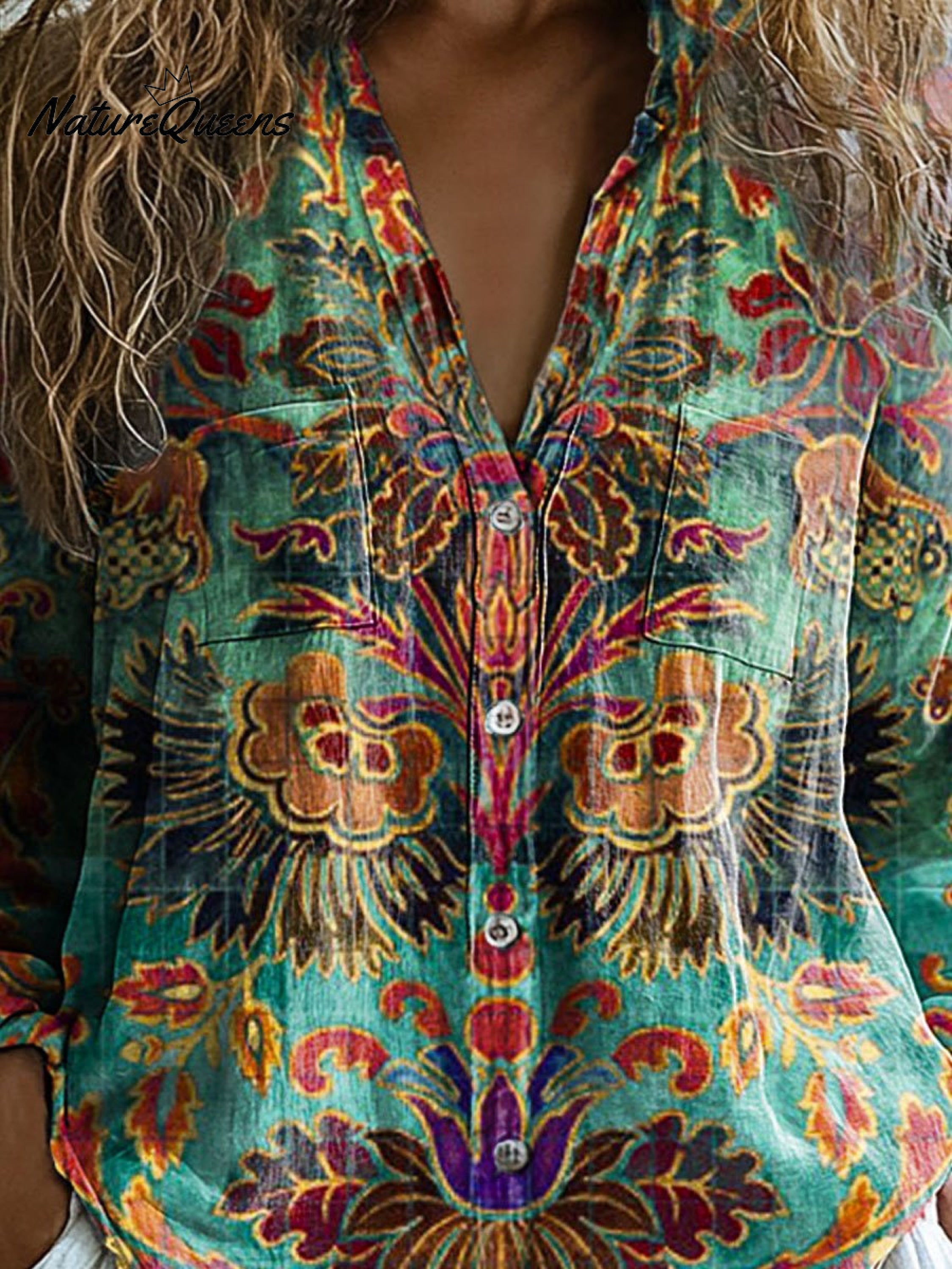 Laura | Women's Vintage Lovely Floral Art Print Casual Long Sleeve Comfortable Cotton Shirt