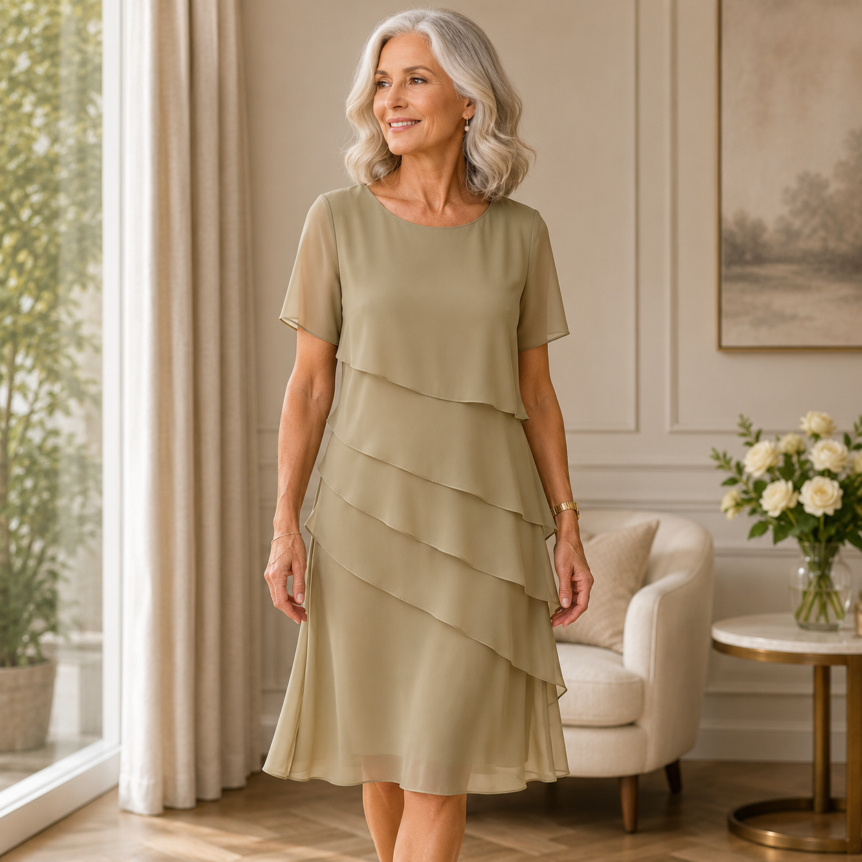LINDA | ELEGANT COMFORT RUFFLE DRESS