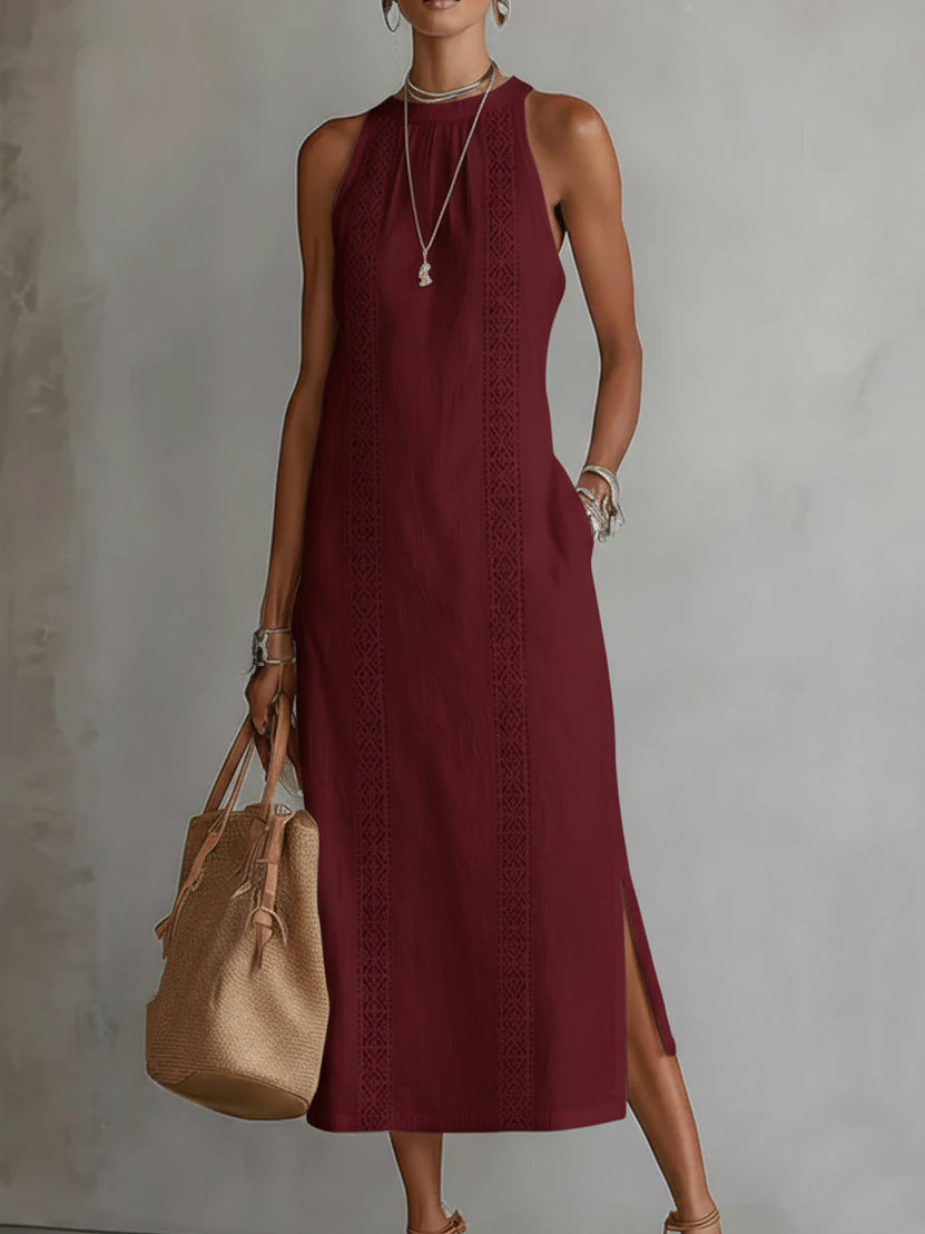 JIMENA | RELAXED EMBROIDERED MANDARIN COLLAR MIDI DRESS