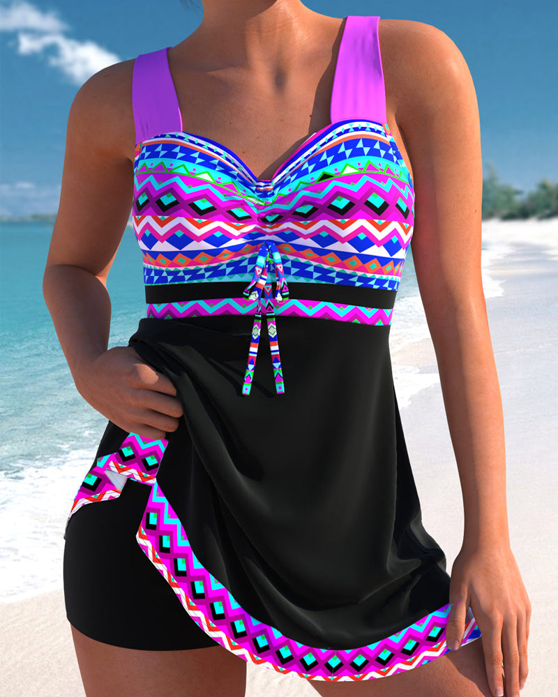Freya | Printed Purple Drawstring Swimsuit