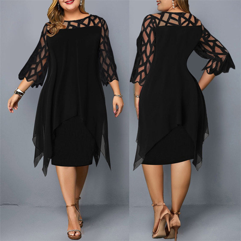 Camilla - Asymmetric Black Dress with Transparent Sleeves