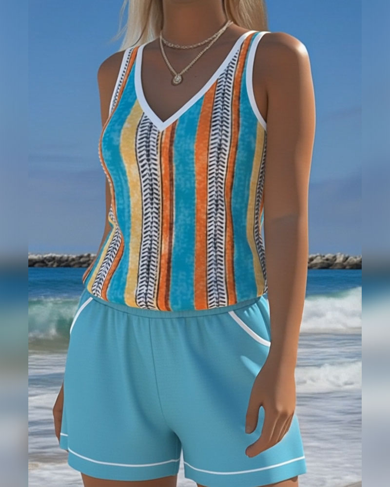 Mia | Striped V-Neck Tankini