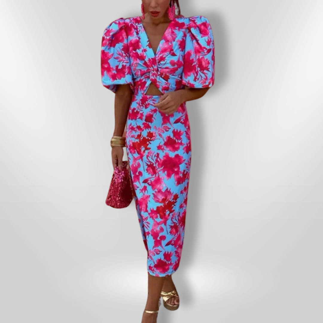 Oranit™ | Pleated Sleeve Colourful Dress