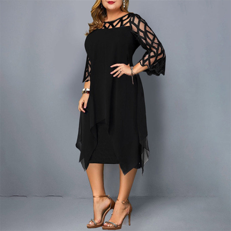 Camilla - Asymmetric Black Dress with Transparent Sleeves