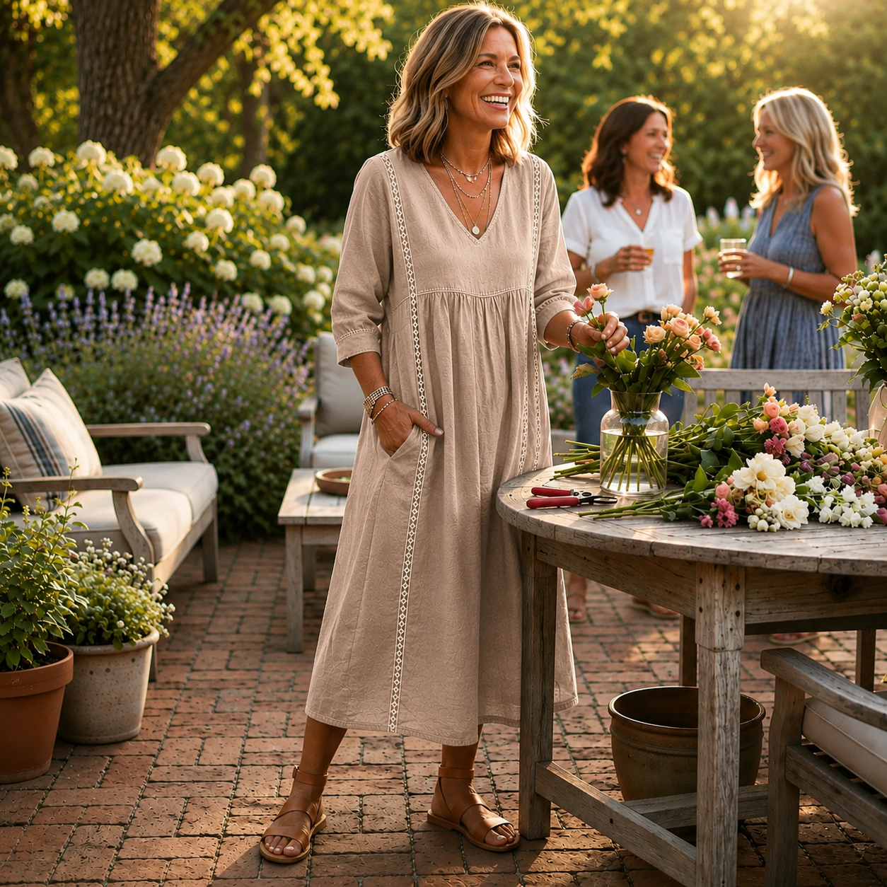CARMEN | ELEGANT LEIGHTWEIGHT MAXI DRESS WITH RUCHED 3/4 SLEEVES