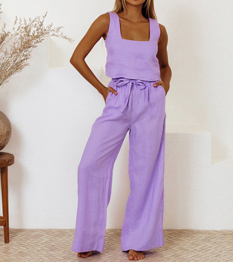 Megan - Minimalist Top Set and Wide Leg Pants