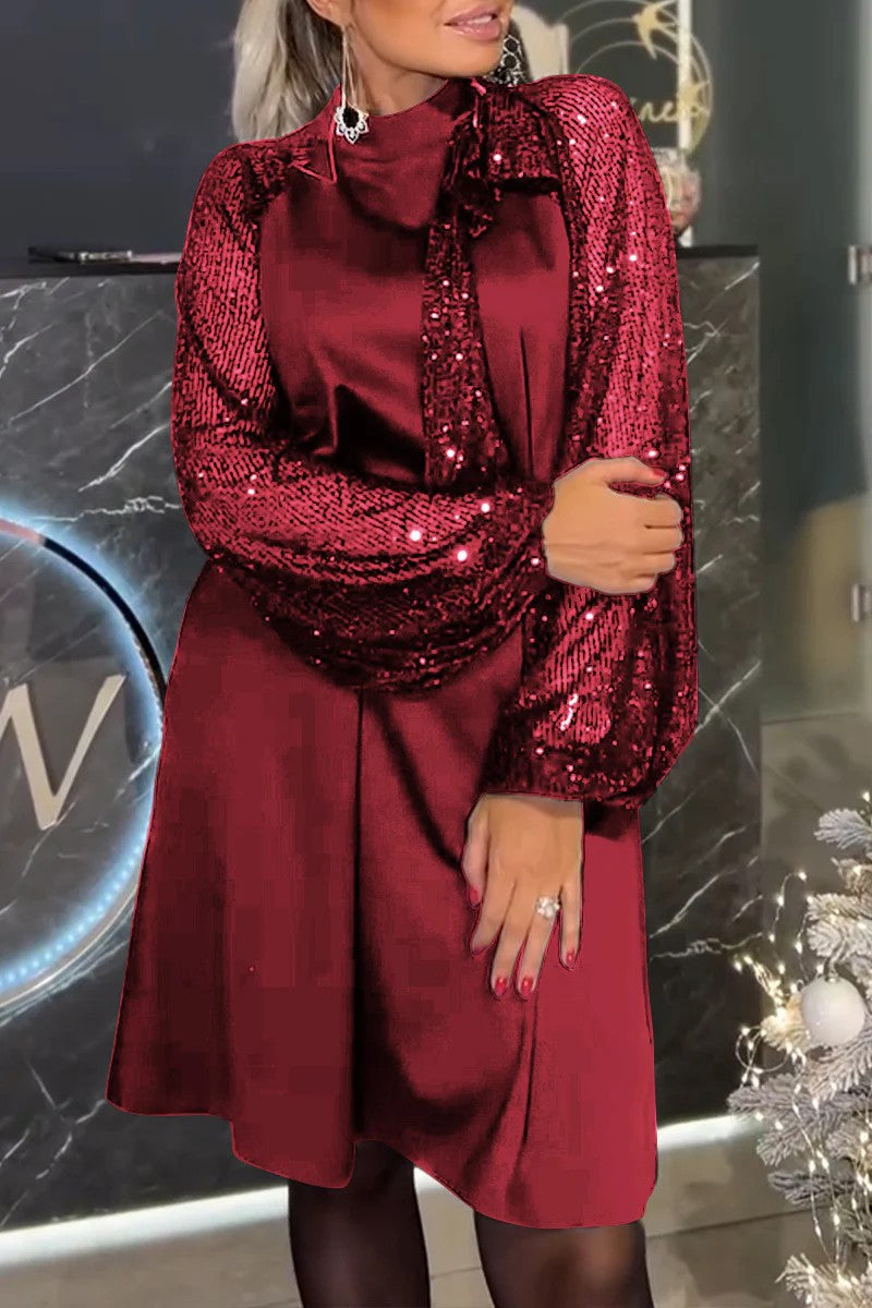 Federica - Elegant Black Dress with Sheer Shiny Sleeves