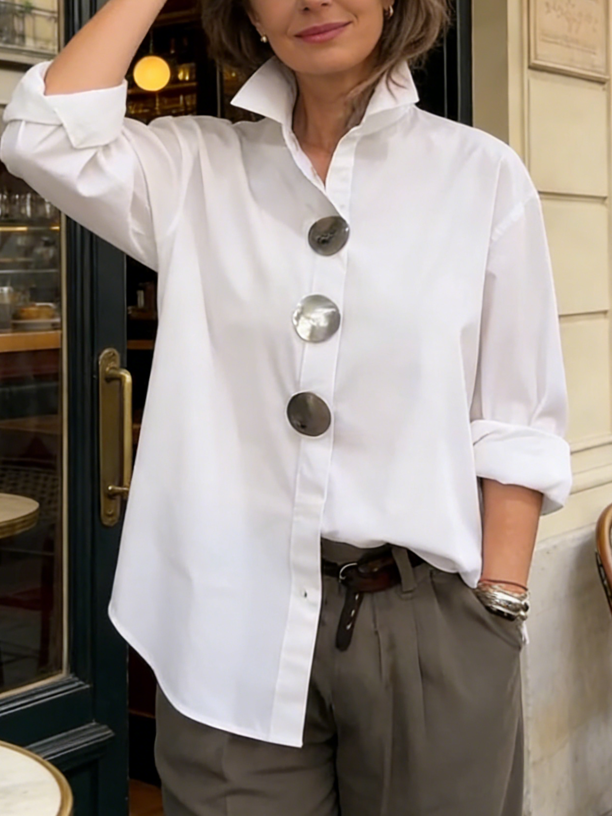 ROSALINE | STATEMENT BUTTON STAND COLLAR BLOUSE