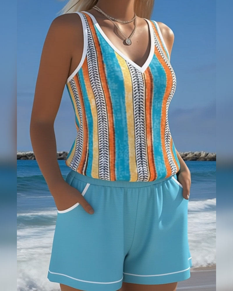Mia | Striped V-Neck Tankini