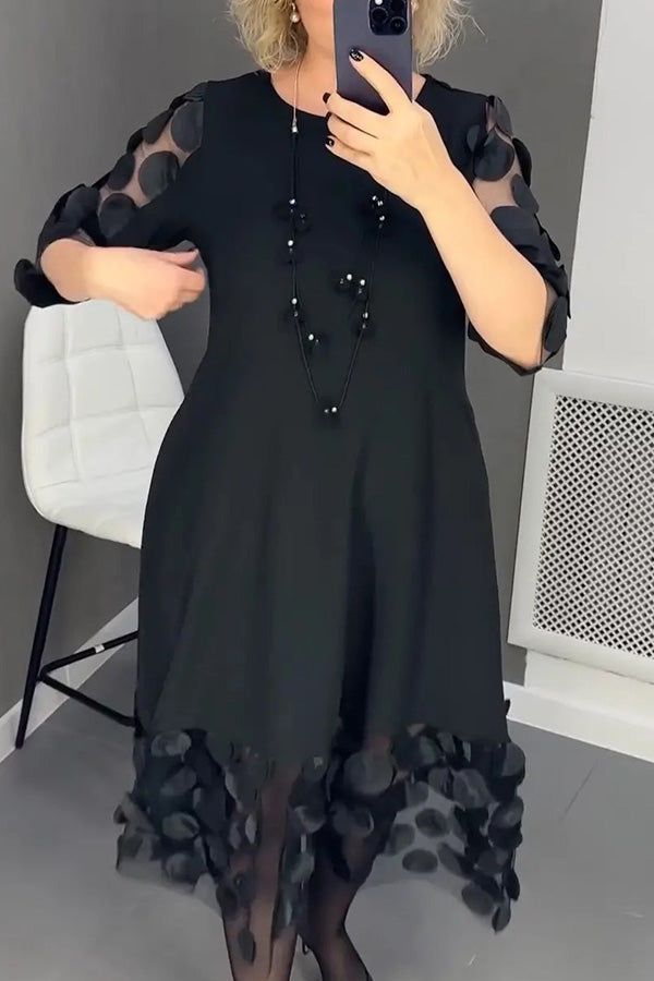 Beatrice - Fluid Black Dress with Polka Dot Tulle Details