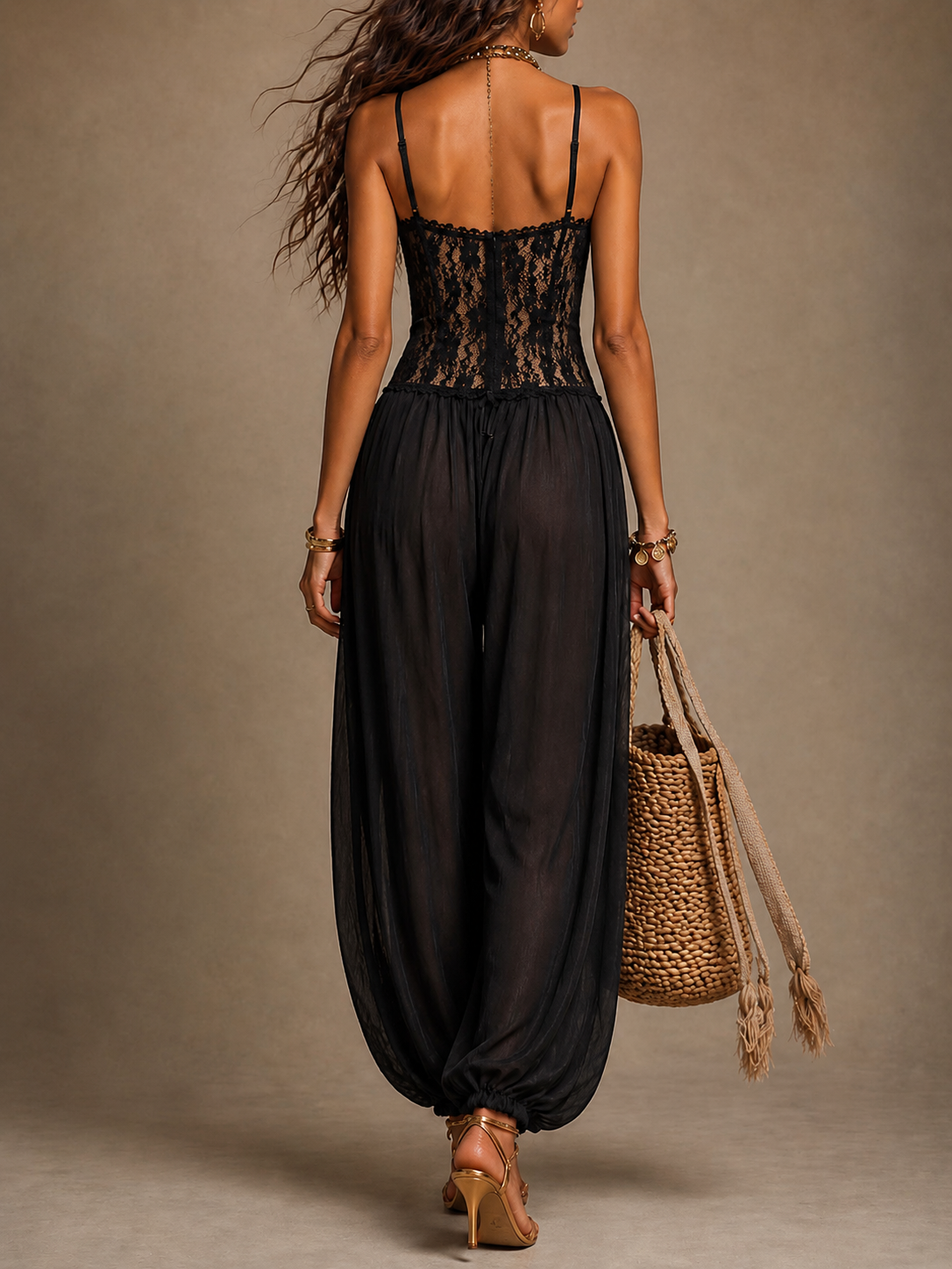 LIANE | FLOWING LACE HALTER JUMPSUIT