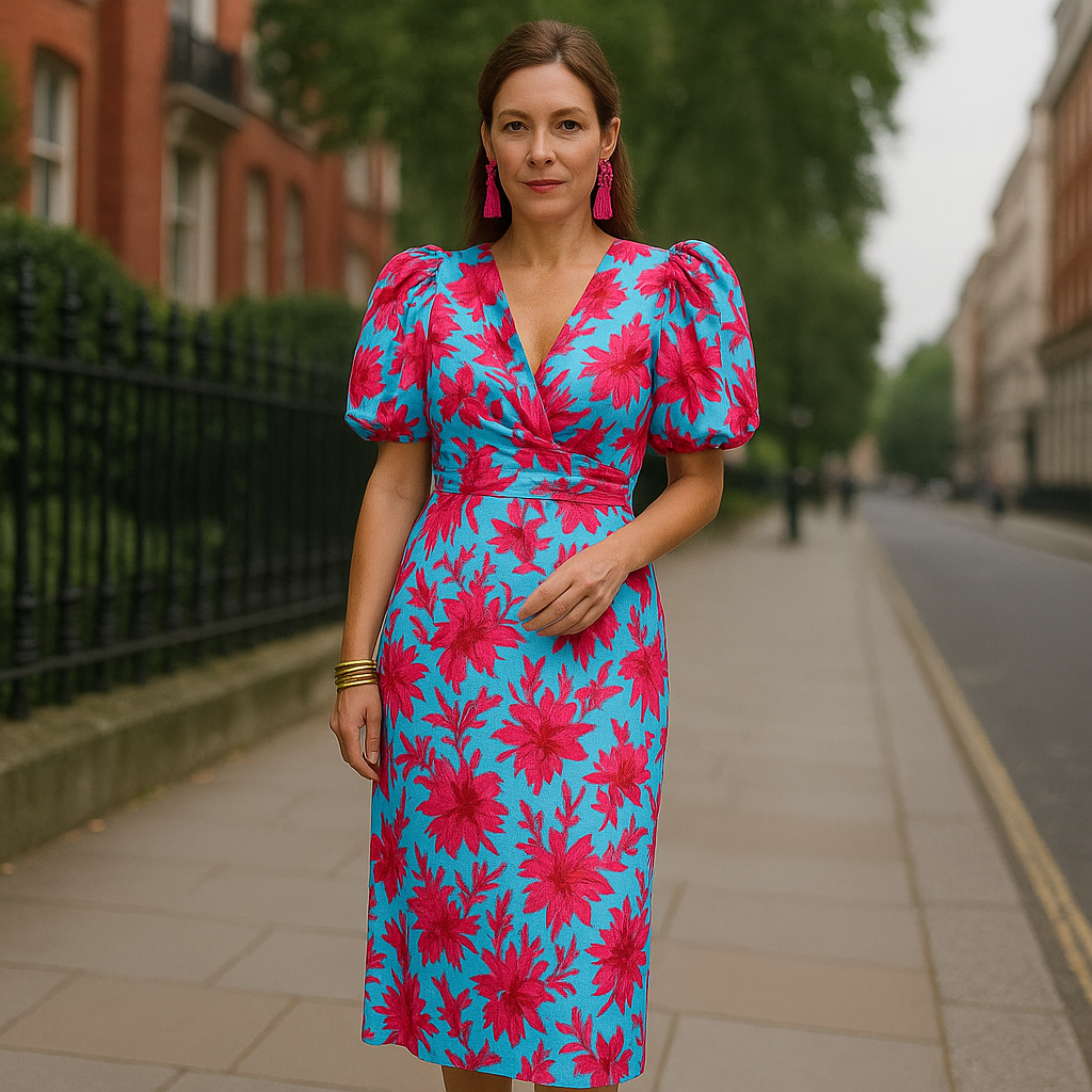 Oranit™ | Pleated Sleeve Colourful Dress