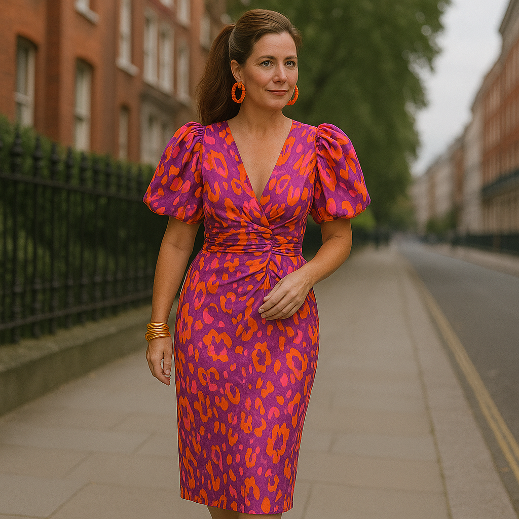 Oranit™ | Pleated Sleeve Colourful Dress