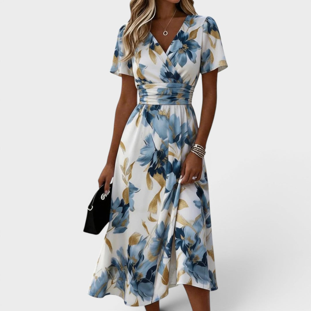 DENISE | FLORAL WRAP WAIST MIDI DRESS