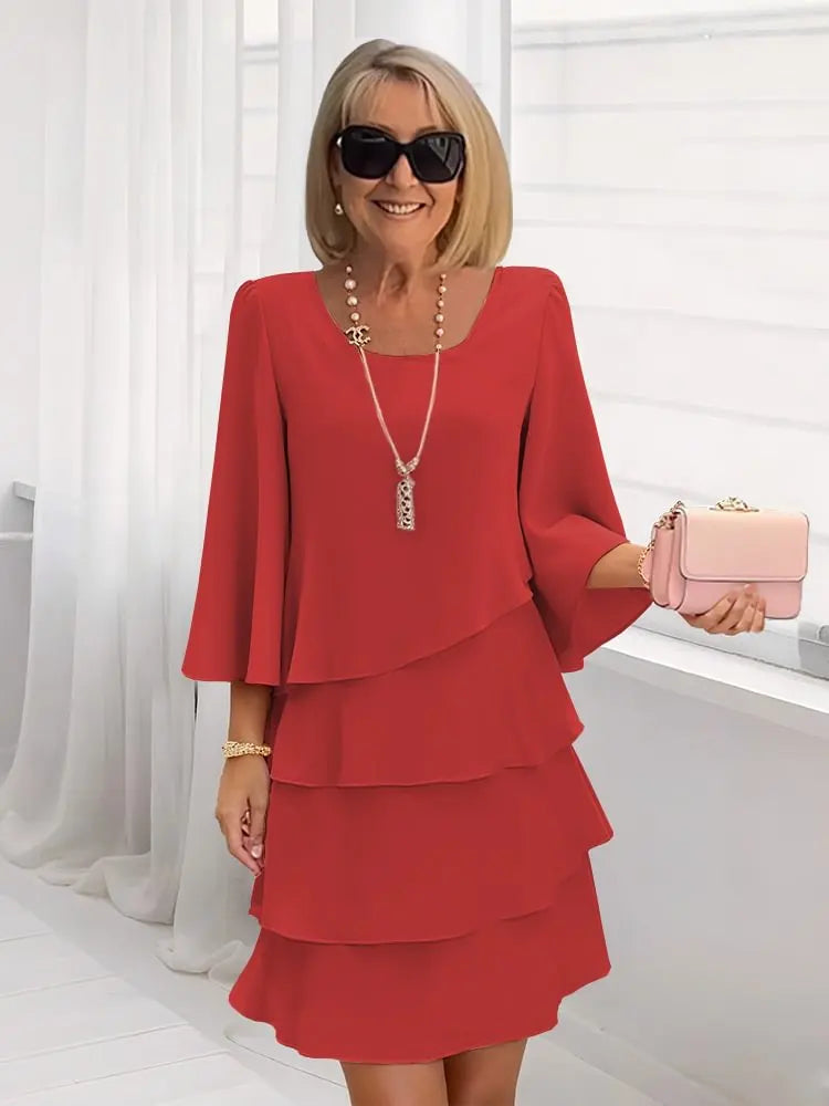 CATHERINE | ELEGANT COMFORT RUFFLE DRESS IN 7 COLORS