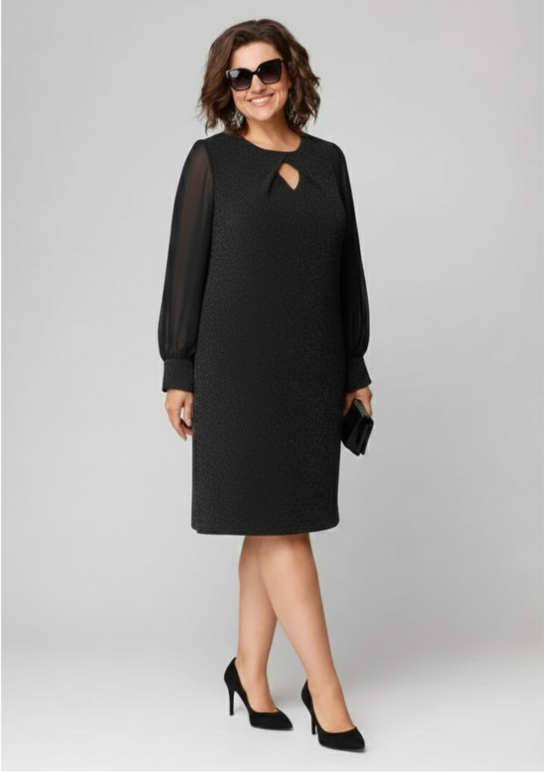 Loredana - Elegant Black Dress with Chiffon Sleeves