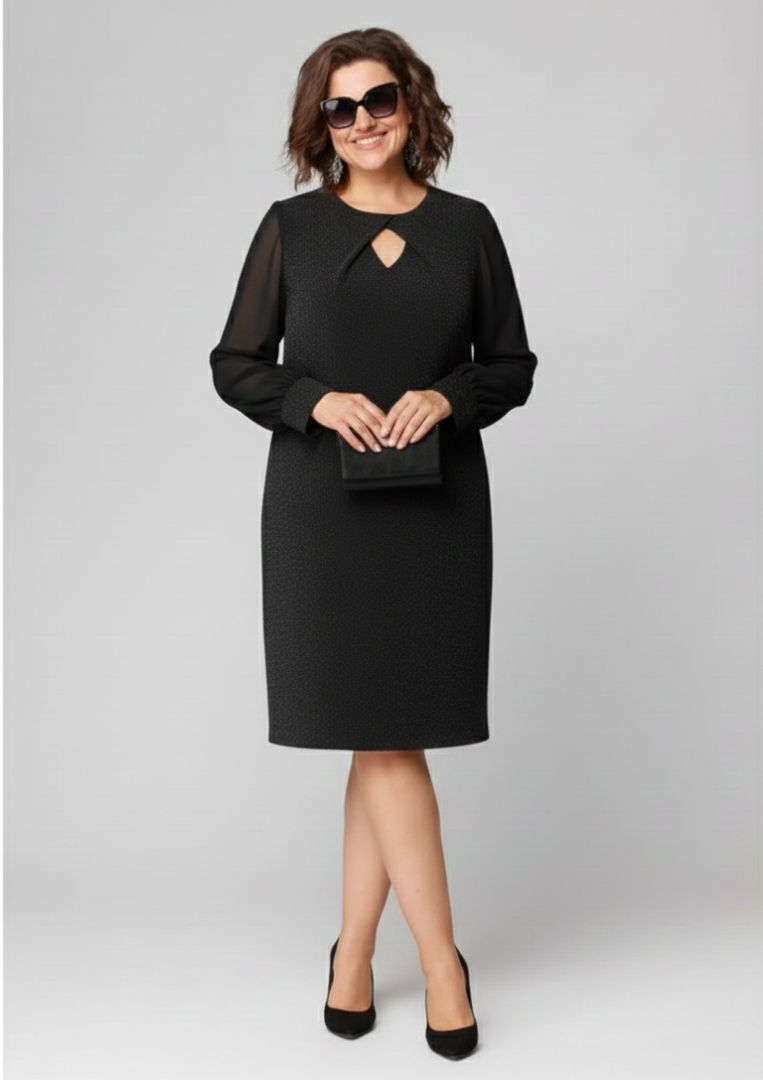 Loredana - Elegant Black Dress with Chiffon Sleeves