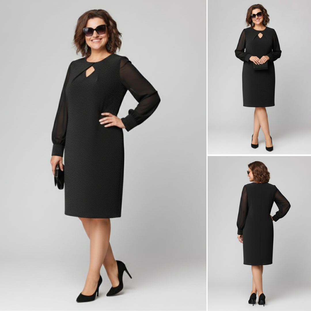 Loredana - Elegant Black Dress with Chiffon Sleeves