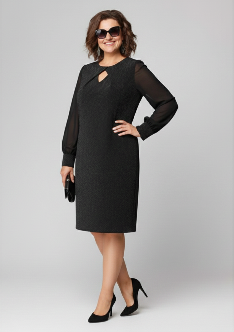 Loredana - Elegant Black Dress with Chiffon Sleeves