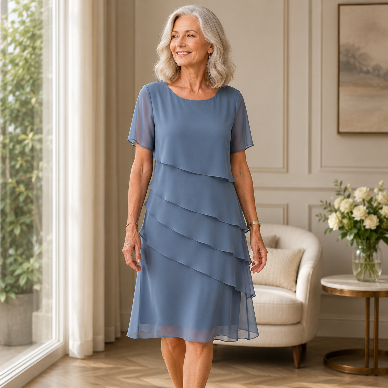 LINDA | ELEGANT COMFORT RUFFLE DRESS