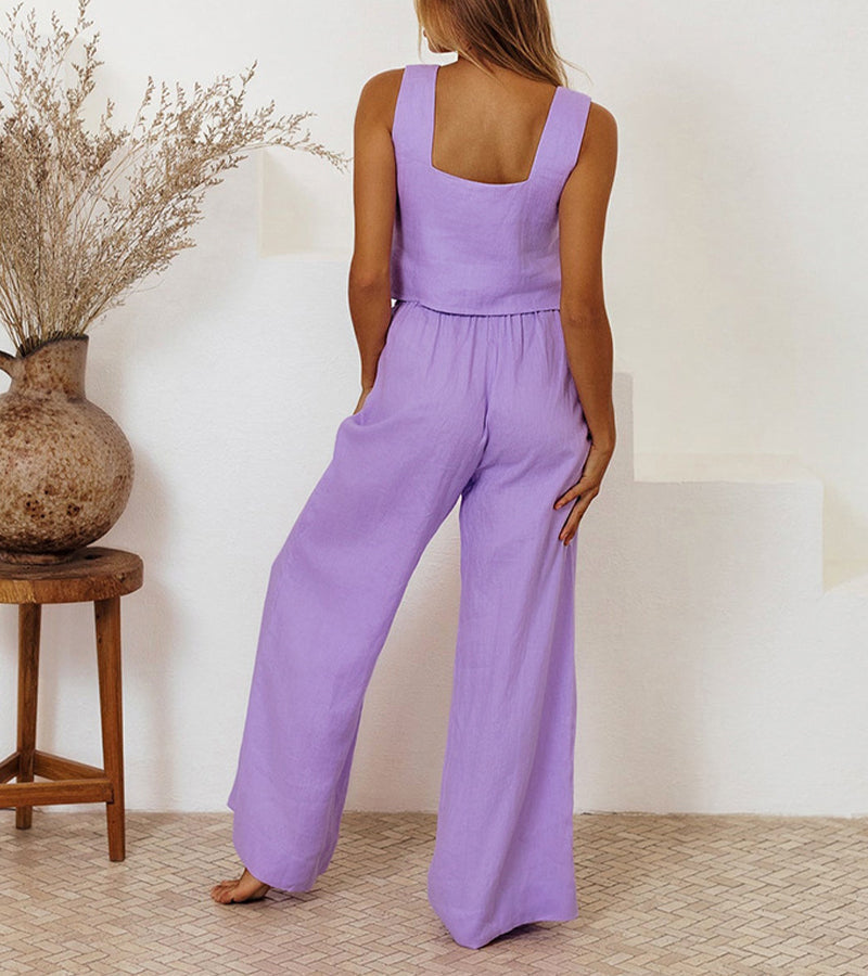 Megan - Minimalist Top Set and Wide Leg Pants