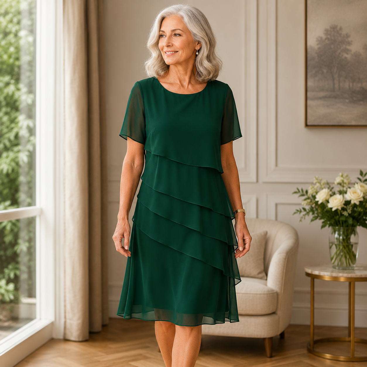 LINDA | ELEGANT COMFORT RUFFLE DRESS