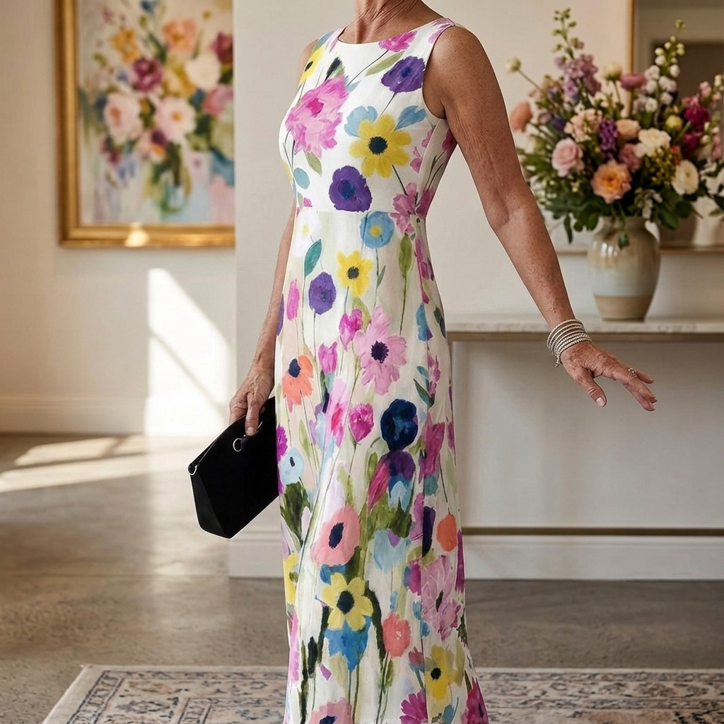 CARMINA | WATERCOLOR FLORAL SLEEVELESS MIDI DRESS