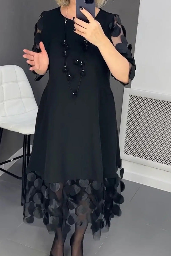 Beatrice - Fluid Black Dress with Polka Dot Tulle Details