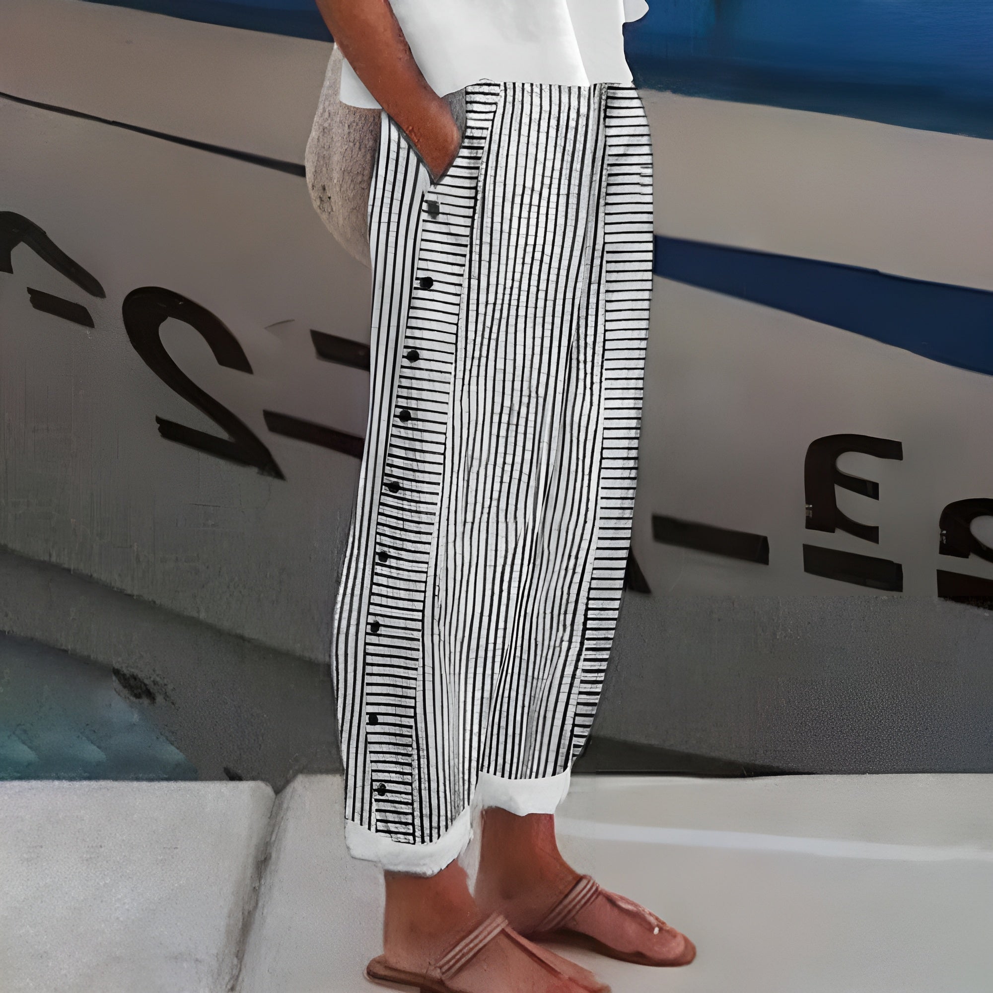TESS | STRIPED PANEL BUTTON TROUSERS